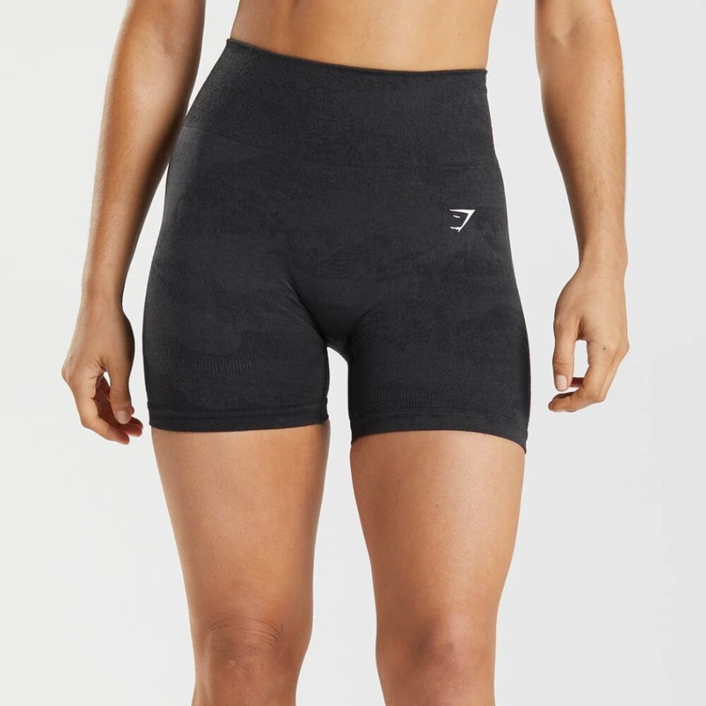Gymshark Adapt Camo Seamless Shorts (Black/Onyx Grey)
